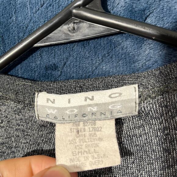 Vintage 90s Nino Wong Made In USA Floral Gray Knitted Cardigan Sweater Womans S - Picture 4 of 7